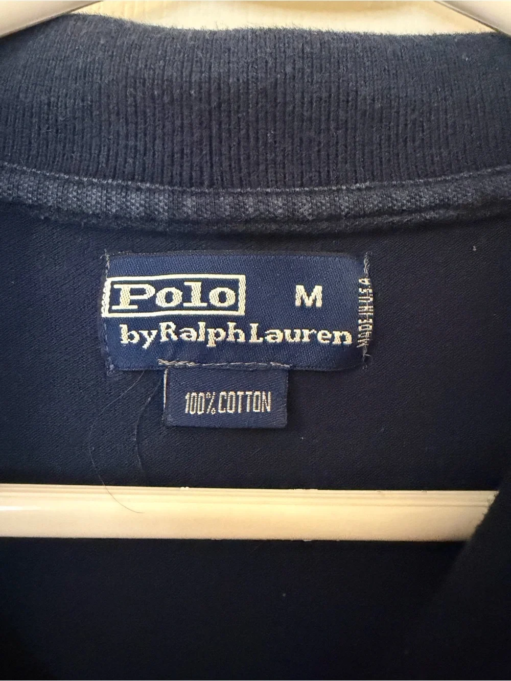 Vintage Made in USA Polo Ralph Lauren Navy Blue Pique Polo Shirt Medium